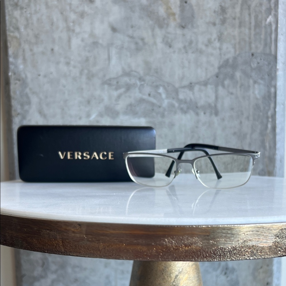 Versace Black and Silver Rimless Eyewear